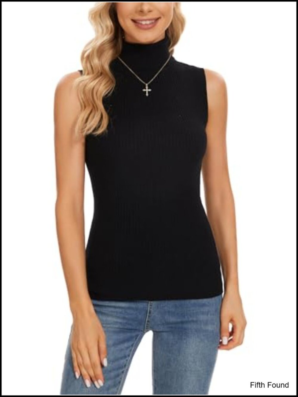 Women's Sleeveless Turtleneck Sweater Vest, Lightweight Knit Pullover, Work